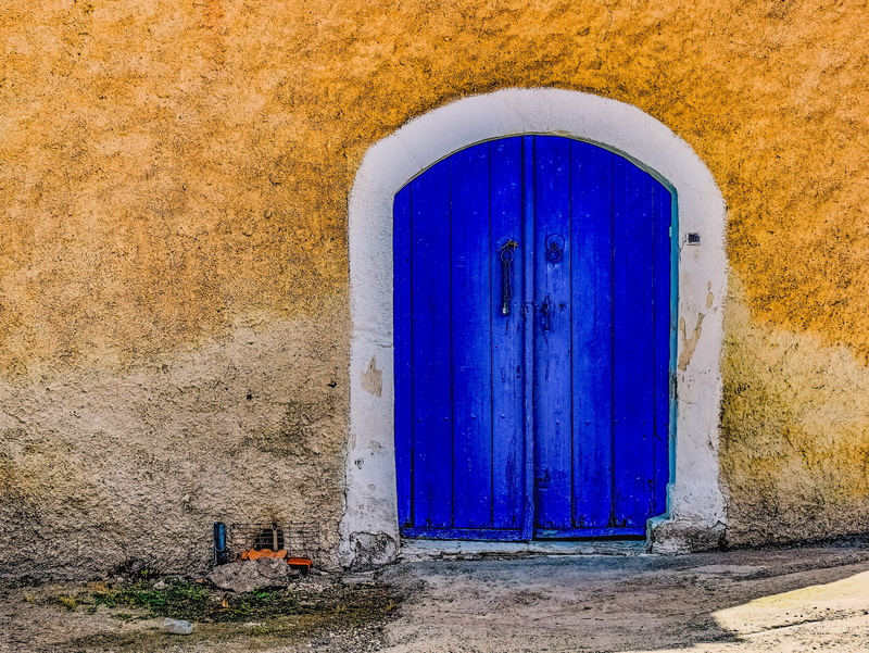 protection, no people, wall - building feature, security, built structure, safety, door, doorway, building, wall, closed, blue, troulli, 4K, day, vintage