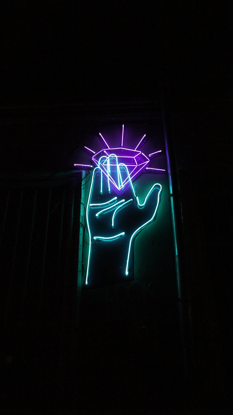 creativity, body part, neon, no People, blue, signage, neon Light, people, hand, illuminated, neon colored, dark, copy space, diamond, sign, glowing, light - Natural Phenomenon