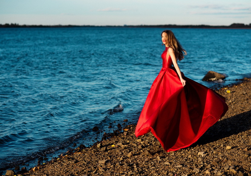 model, nature, red dress, women, dress, hairstyle, beauty, land, outdoors, 500px, scenics - nature, 720P, red, beauty in nature, beach, sea, wind, leisure activity