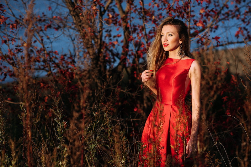 red dress, dress, teenager, beautiful woman, women, beauty, adult, standing, 500px, 720P, land, plant, one person, three quarter length, hairstyle, model