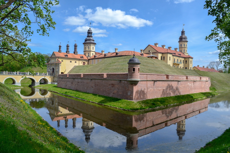 cloud - sky, river, plant, architecture, tree, no people, sky, travel, belarus, ditch, bridge - man made structure, ancient, building exterior, palace