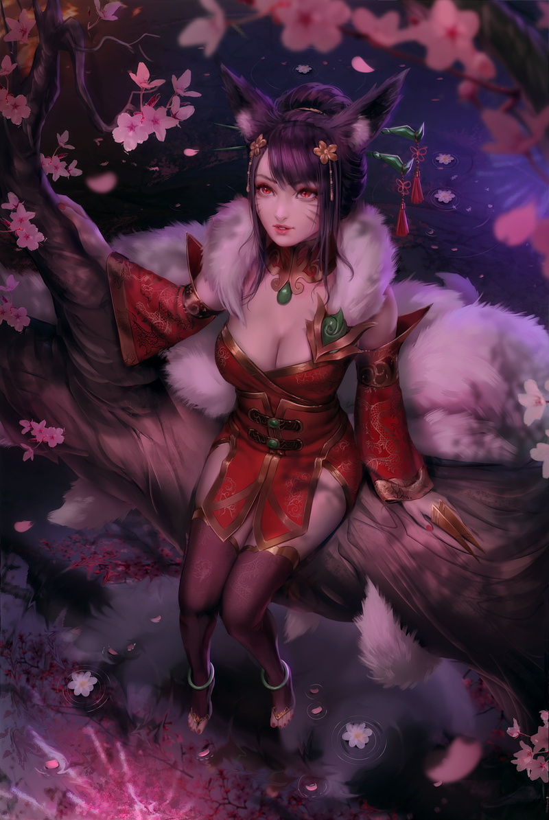Zarory, anime girls, 4K, Ahri (League of Legends), League of Legends, cleavage