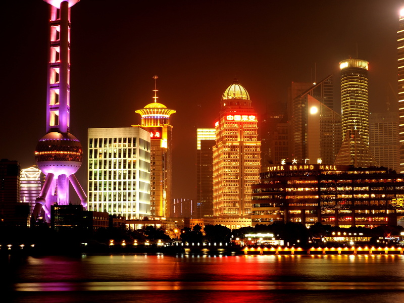 tower, financial district, office building exterior, built Structure, night view, peoples republic of china, oriental pearl tv tower, skyscraper, city life