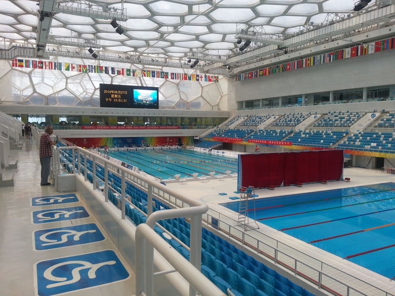 olympics, building, ice rink, landscape, republic, railing, water, China, michael phelps, pool, indoors, communication, staircase, high angle view, photography