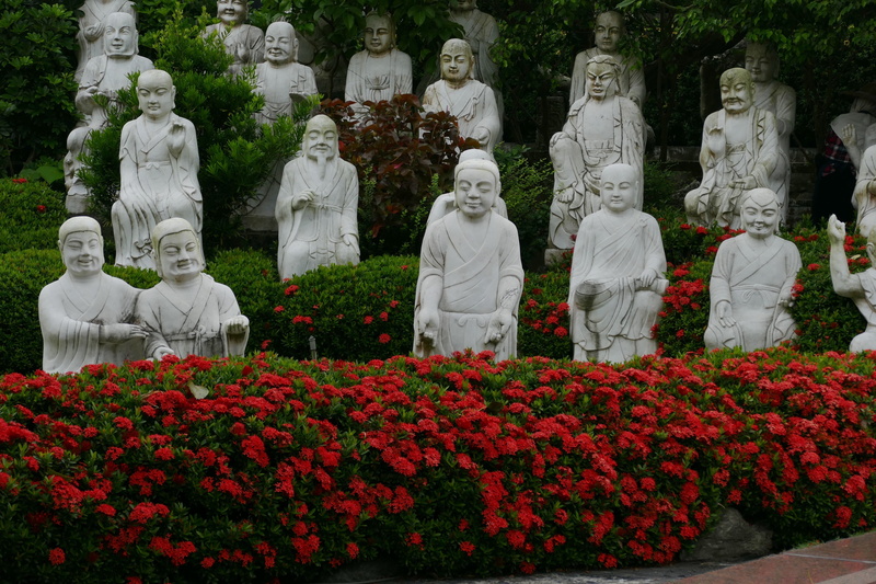 belief, memorial, human representation, white color, craft, no people, buddha, asia, outdoors, temple complex, 5K, nature, sculpture, flowering plant