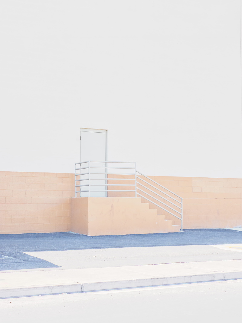 handrail, sky, door, cold temperature, bright, architecture, banister, 5K, building exterior, wall, entry, snow, staircase, stair, copy space, no people