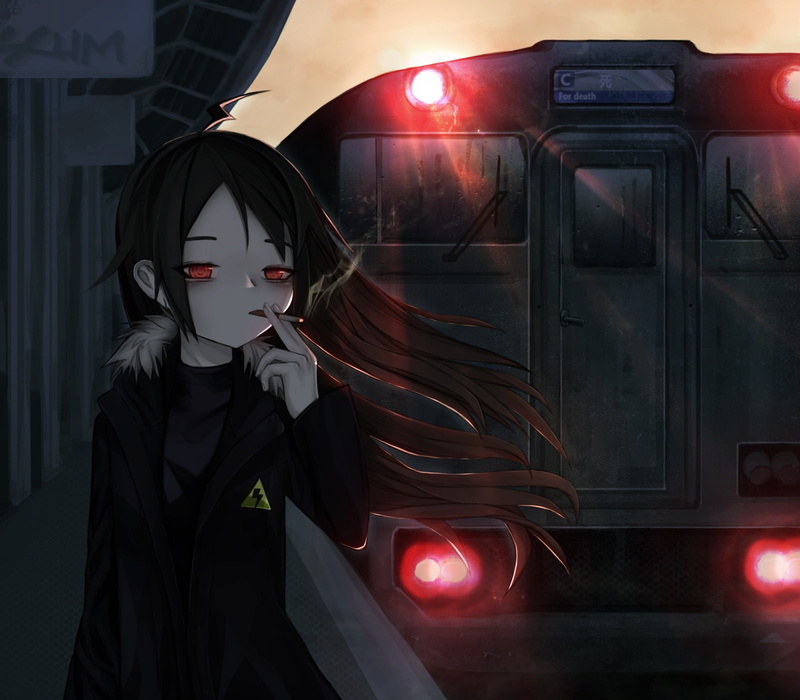 portrait, transportation, long hair, reflection, 720P, lifestyles, car, leisure activity, smoke, anime girls, headshot, front view, cigarettes, land vehicle