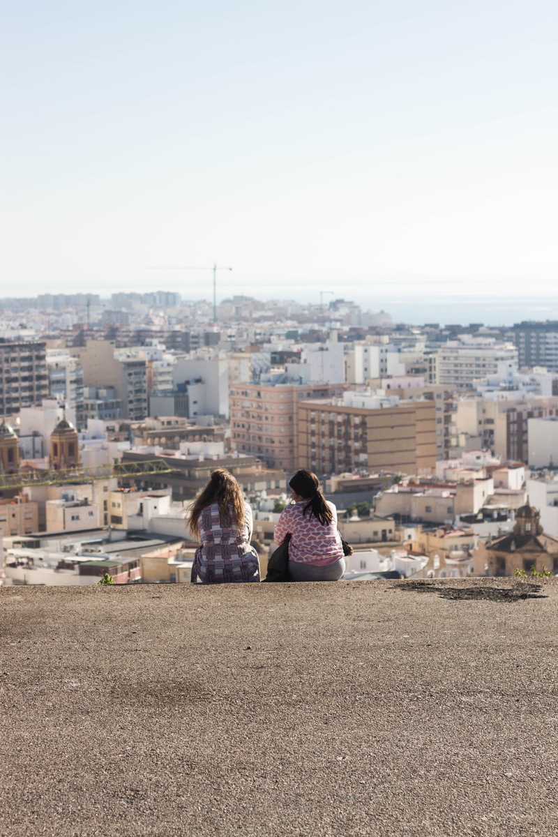 copy space, views, people, vertical, real people, couple - relationship, leisure activity, nature, rear view, positive emotion, almeria, view, togetherness