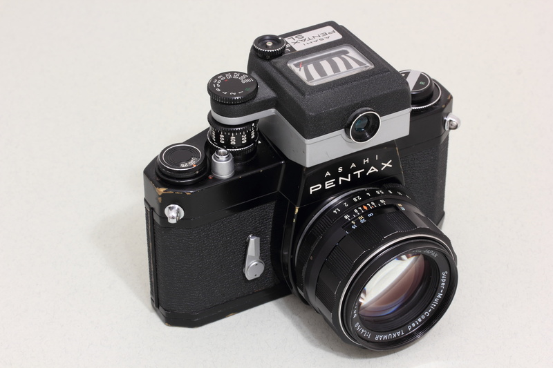 indoors, coupled, spotmatic, asahi, technology, lens, digital camera, black color, light meter, photography, no people, black, slr, spotmatic sl, high angle view