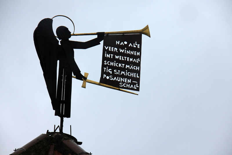 wind vane, trombone, architecture, 4K, low angle view, weathervane, communication, nature, angel, copy space, guidance, day, information sign, silhouette