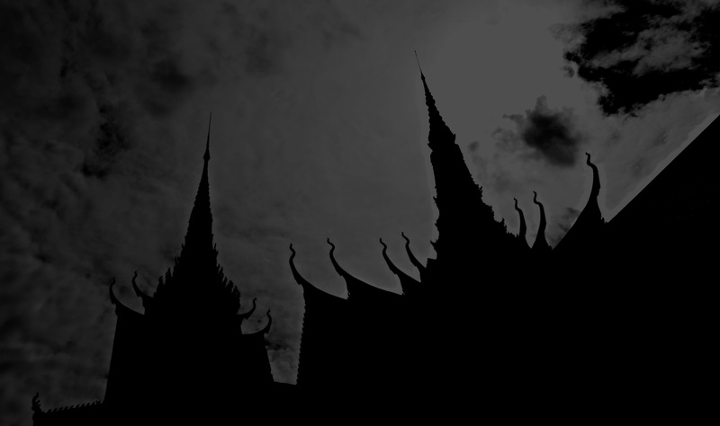 pagoda, spike, spirituality, phnom penh, belief, spire, no people, architecture, king, nature, built structure, dusk, silhouette, black and white, cloud - sky