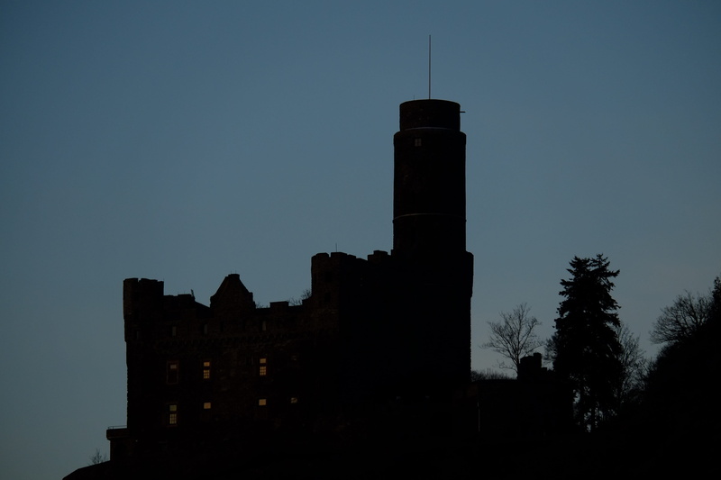facade, historically, tree, old castle, dusk, silhouette, history, Castle, plant, ruin, blue, no people, stone, fortress, perspective, dark, castle wall