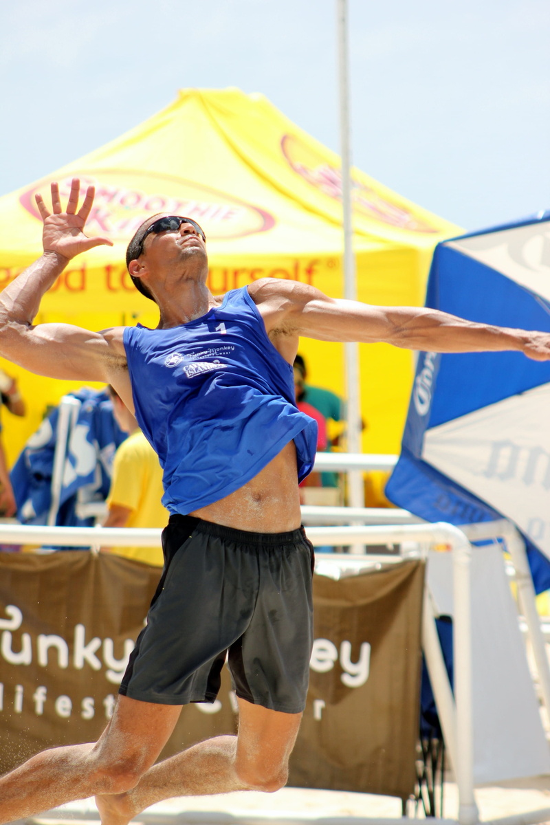 valleyball, security, men, blue, focus on foreground, occupation, playing, summer, clothing, sport, one person, males, volleyball, holding, sunlight, casual clothing