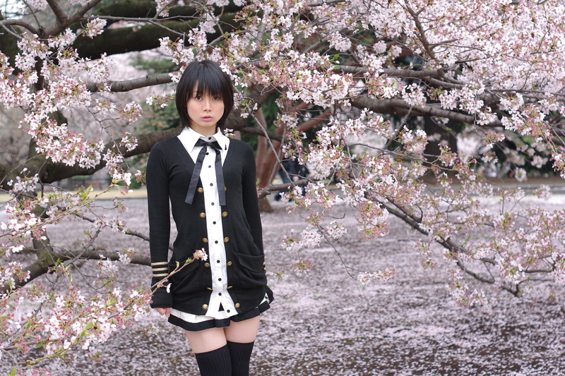 three quarter length, innocence, 1080P, flower, springtime, bangs, growth, child, nature, fragility, thigh-highs, women, cherry blossom, Ushijima Iiniku