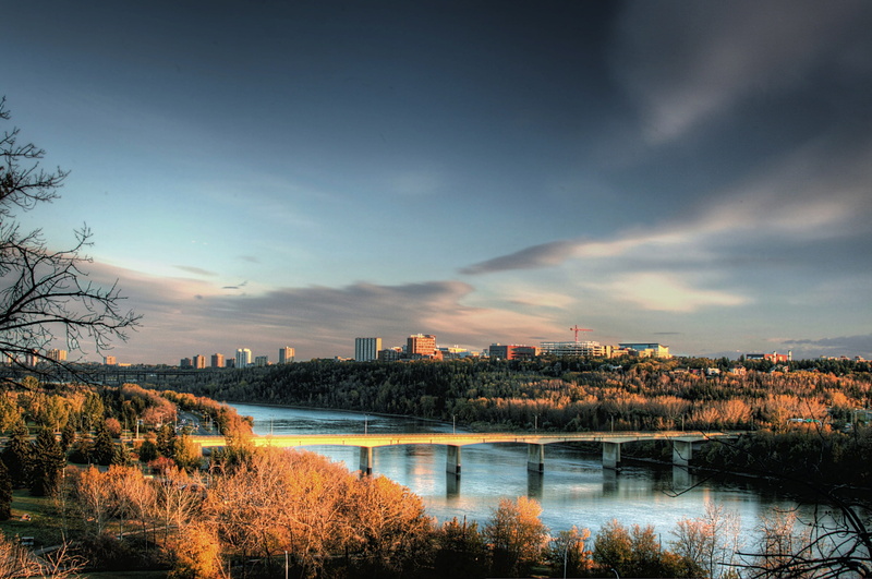 cities, river, countryside, bridge, outdoors, outside, canada, sunset, water, 4K, reflections, tree, cityscape, nature, country, cloud - sky, autumn, sky
