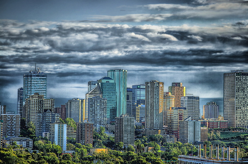 trees, architecture, office, cloud - sky, skyline, skyscraper, cities, urban skyline, city, modern, hdr, sky, 4K, building, canada, travel destinations