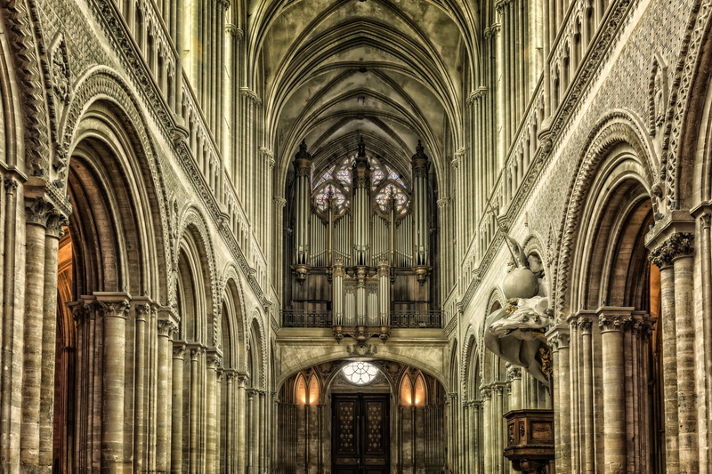 interior, bayeux, built structure, columnar, church, 5K, vault, christianity, ceiling, architecture, no people, historic building, day, cloister, middle ages