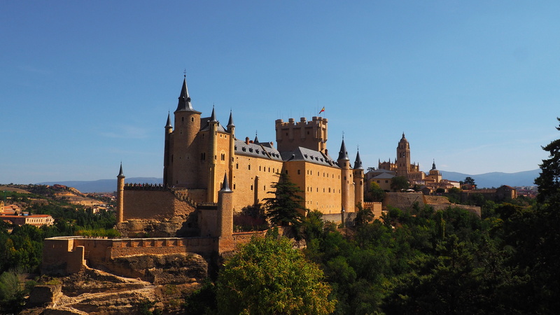 building exterior, alcazar of segovia, old, travel destinations, old town, no people, clear sky, cathedral of segovia, place of worship, the past, segovia