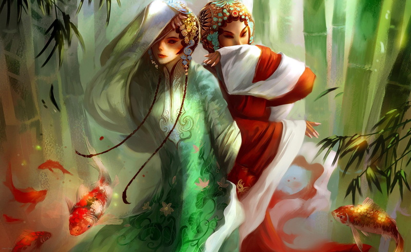 asian girls, anime, fantasy dream, beautiful lady, original, 2K, fantasy girls, bamboo, fantasy, 3d and abs, dream