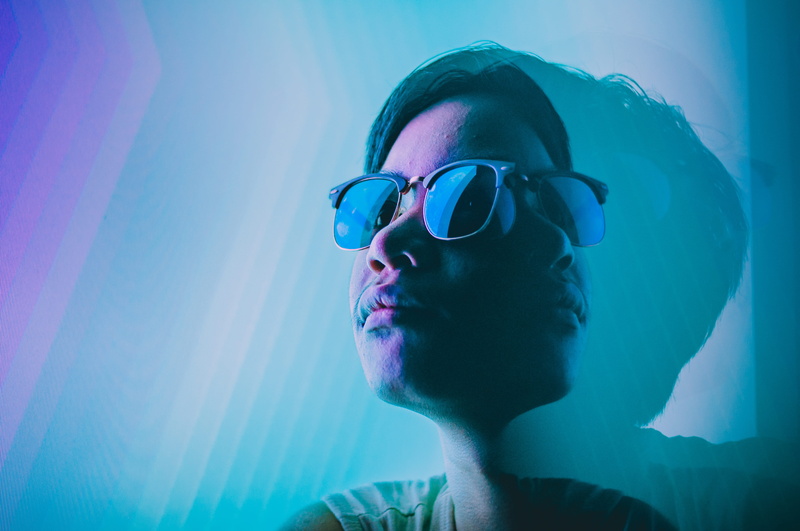 fashion, style, neon, spec, portrait, prism, shadow, person, young men, close-up, headshot, glasses, abstract, leisure activity, human face, black, looking