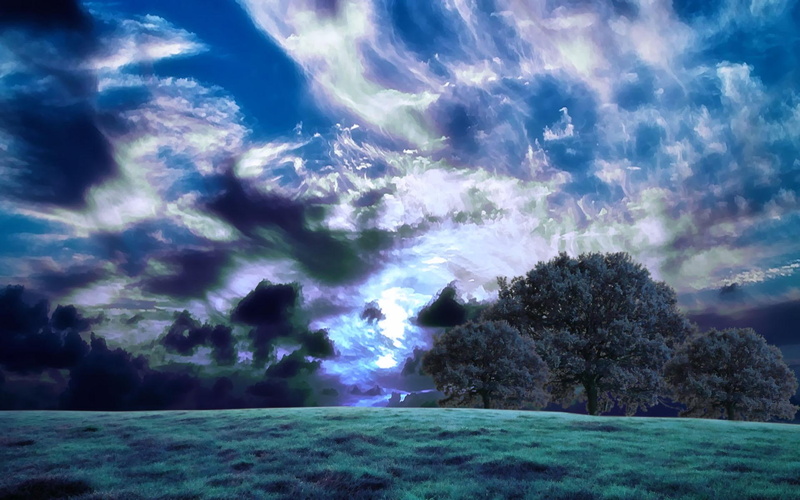 3d and abstract, primrose, hills, 1080P, blue, tree