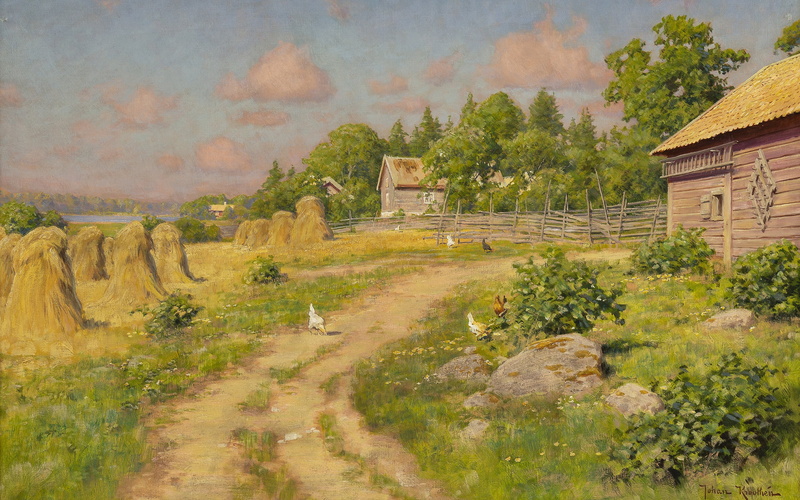 Johan Fredrik Krouthen, Swedish artist, Solar landscape, 2K, Johan Krouthen, oil on canvas, Johan Frederik Krowten, Swedish painter, Johan Krowten, Sunlit