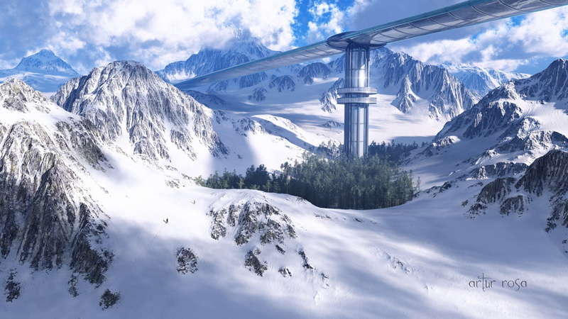 bridge, day, scenics - nature, mountain peak, formation, snow, snowcapped mountain, tranquility, beauty in nature, 1080P, winter, trees, non-urban scene