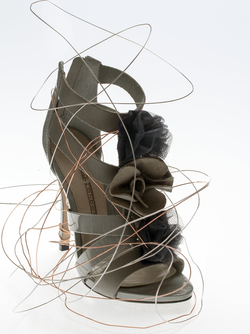 still life, food and drink, variation, indoors, food, thread, fashion, wrapped, plant part, womens shoes, art and craft, leaf, wire, tied up, no people