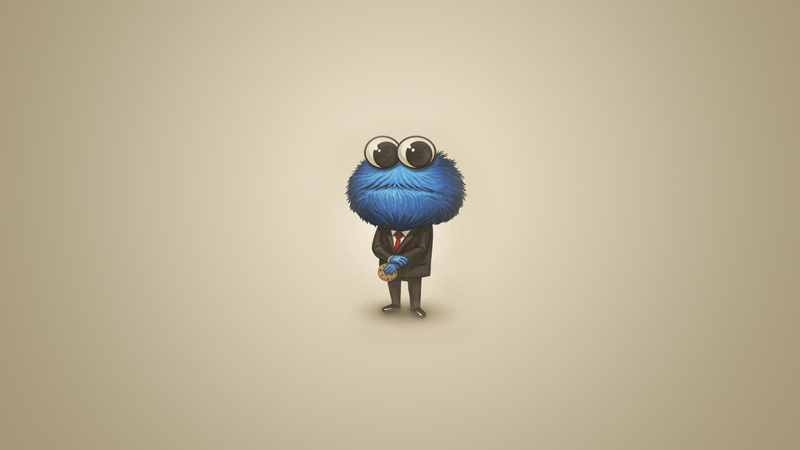 Cookie Monster, suits, simple background, 1080P, cartoon, minimalism