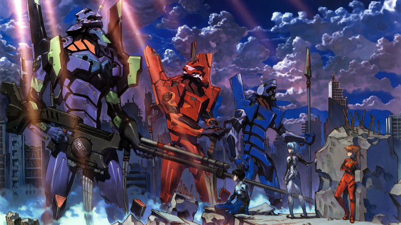 anime, robots, genesis, neon, hd, evangelion, illustration, cartoon/comic, 1080P, three