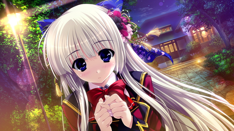 seifuku, hair, 2K, white, ashwin, clochette, long, blue, recollection, night, aina, shintaro, prism, blush, eyes, game