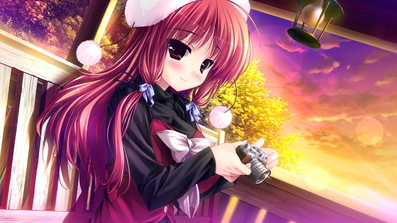 1080P, Anime, Camera, Smile, Sunset, bow (Clothing), Sayaka Renjou, Ribbon, Long Hair, Blush, Prism Recollection, Pink Hair