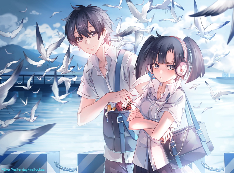Shintaro Kisaragi, portrait, mid adult, Winter, Anime, young women, Black Hair, Boy, real people, people, mid adult women, Sea, adult, Hiyori Asahina, young adult