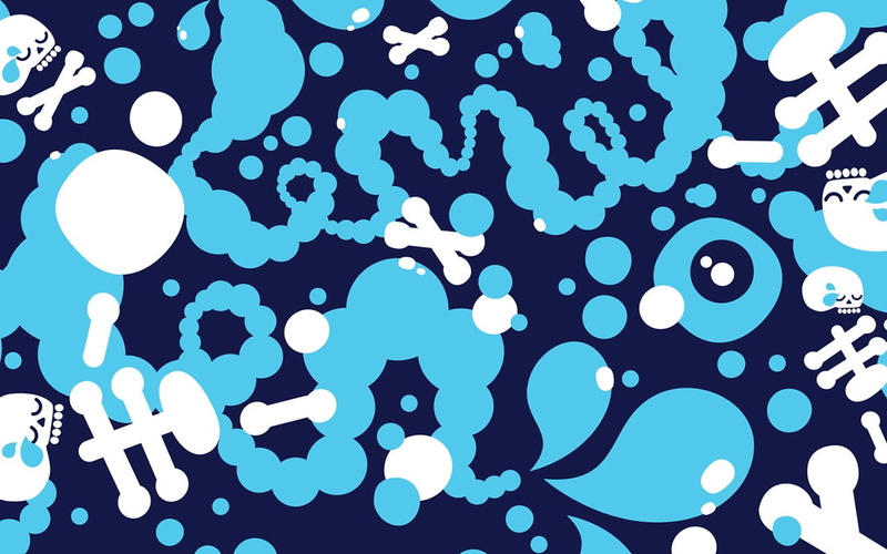 dots, skull, abstract, 720P, minimalism, light, white, bones, pattern, blue, illustration