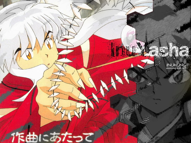 falling, anime, grey, red, white, 480P, inuyasha, art, hd