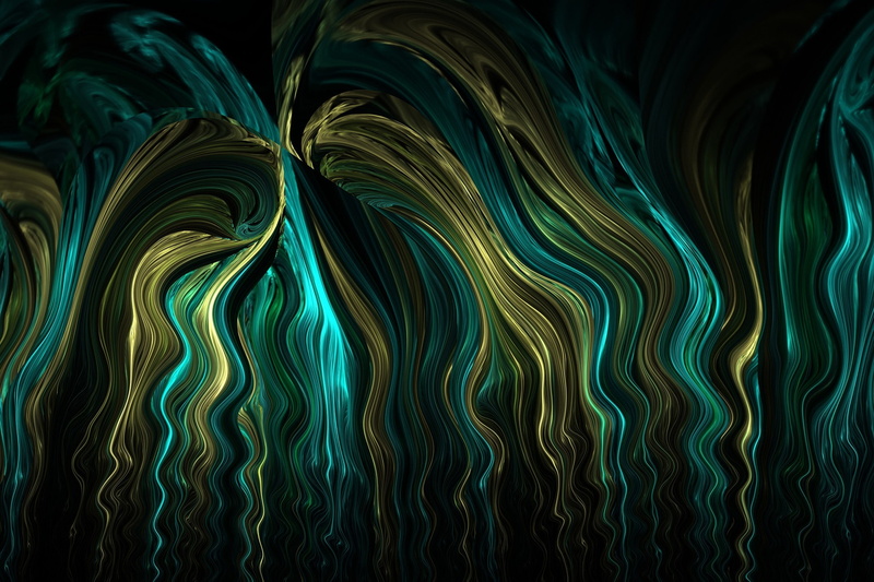 natural pattern, fractal apophysis digital art 3d gold waves abstract, backgrounds, creativity, night, multi colored, close-up, 1080P, green color, glowing