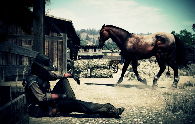 built structure, 720P, horse, livestock, John Marston, mammal, lying down, outdoors, video games, day, men, nature, pets, Rockstar Games, real people