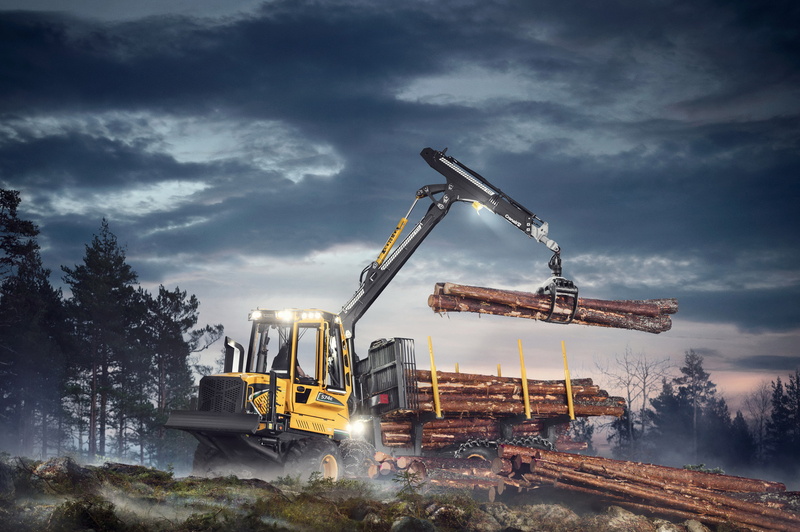 4K, fog, forest, technique, Eco Log, logs, Forwarder