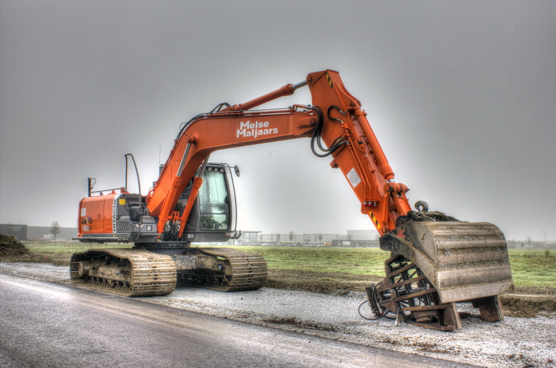 excavator, orange, 5K, hdr, construction, technique