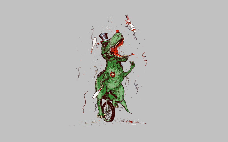 circus, 2560x1600, 2K, illustration, dinosaur, green, digital art
