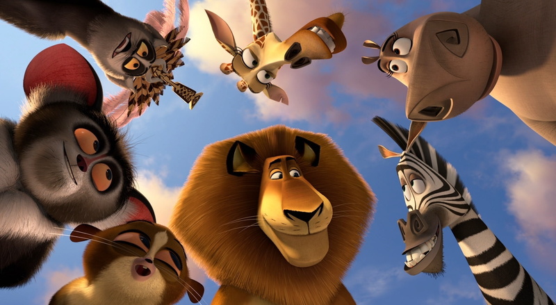low angle view, group of animals, nature, mouth open, outdoors, creativity, mask - disguise, directly below, mask, Madagascar, sky, Cartoons, disguise