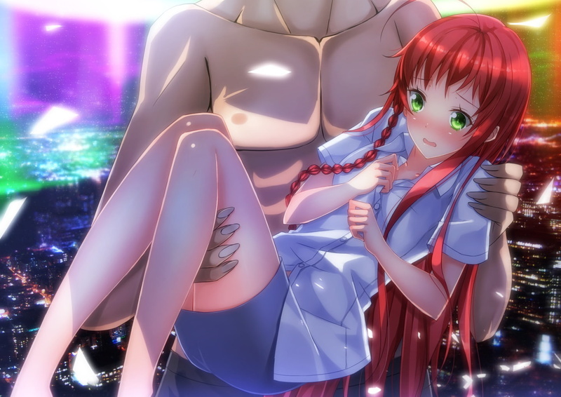 yusa, 720P, long, city, hataraku, green, maou sama, emi, eyes, blush, hair, red, swordsouls