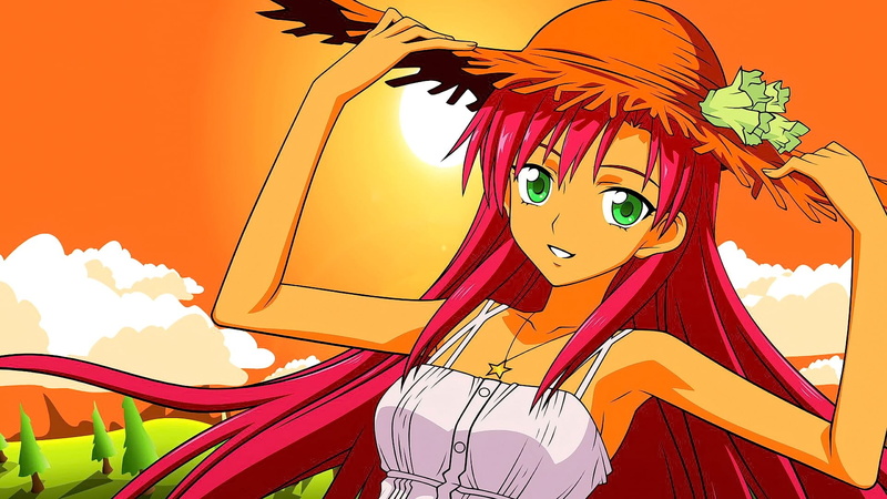 no people, anime girls, sunset, creativity, red, toy, amusement park ride, nature, sky, art and craft, long hair, looking at viewer, representation, redhead