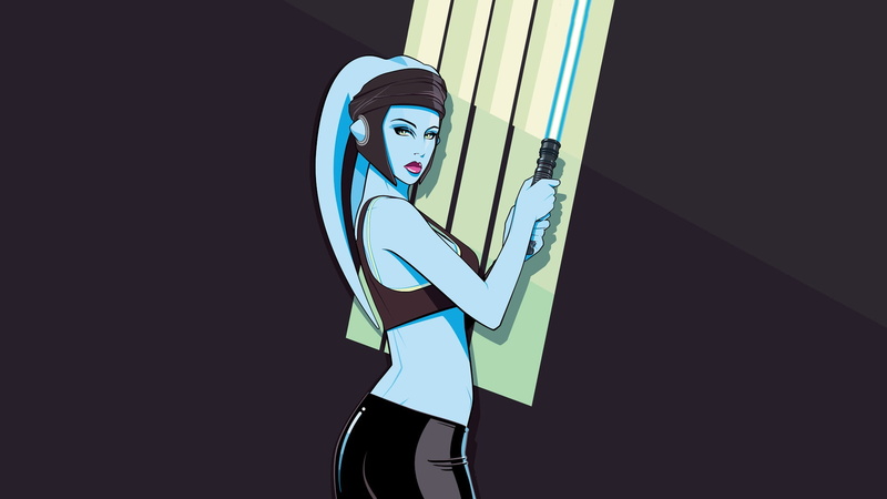 Lightsaber, Jedi, Aayla SECURA, 1080P, by Craig Drake, Art, Craig Drake, The General, Minimalism, Star Wars, Sword, Figure