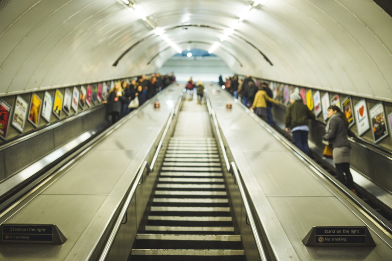 crowd, 5K, inside, subway train, illuminated, subway, escalator, low angle shot, transportation system, public, commuter, moving walkway, direction, train station