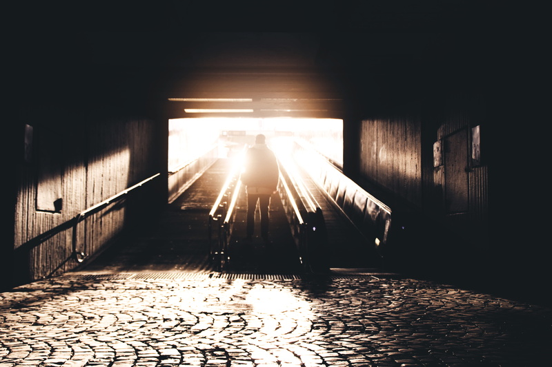 stair, illuminated, cobblestone, escalator, built structure, transportation, standing, building, reflection, city, daytime, stairs, the way forward, silhouette