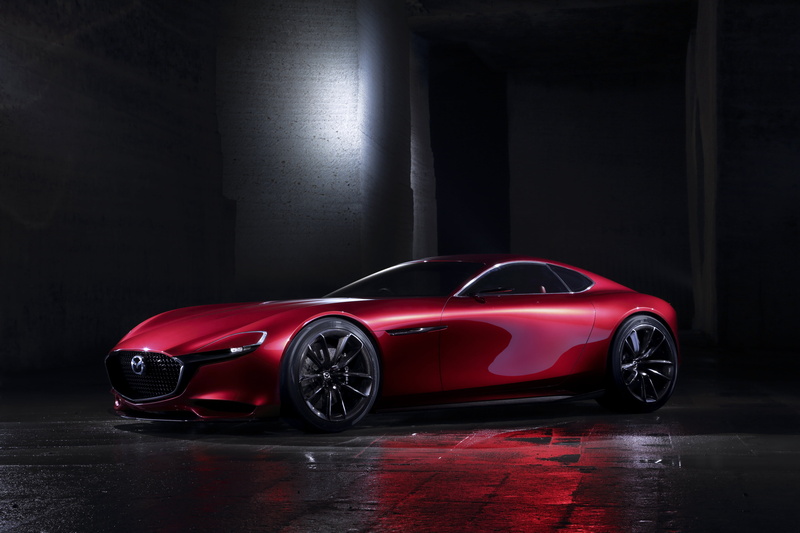 Mazda, night, racecar, Concept, red, mode of transportation, convertible, indoors, no people, transportation, RX-Vision, shiny, garage, motor vehicle, speed