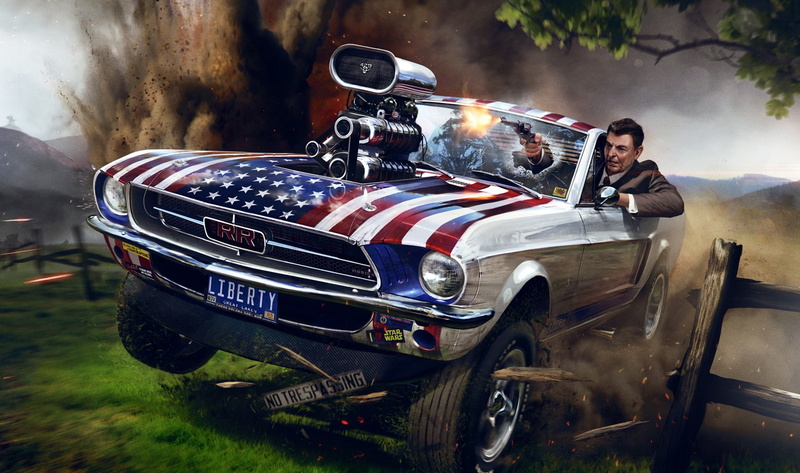 1080P, car, Ronald Reagan, revolver, USA, artwork
