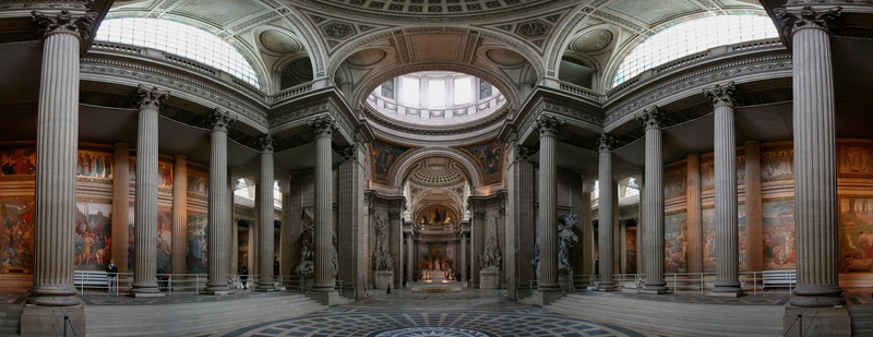 painting, Arch, Columns, Cathedral, Pillar, architecture, Pantheons, Paris, sculpture, France, Panoramas, 2K, sunlight, Interiors