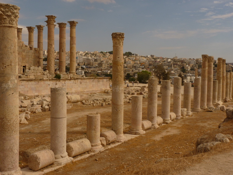 pillars, nature, travel destinations, jordan, no people, outdoors, architecture, architectural column, sky, ruined, travel, the past, jerash, middle east